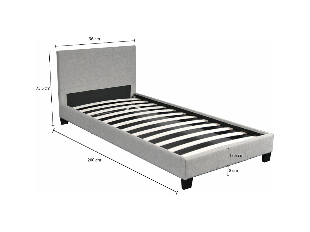 Lit DUBLIN 90x190 + 1 sommier / Gris clair