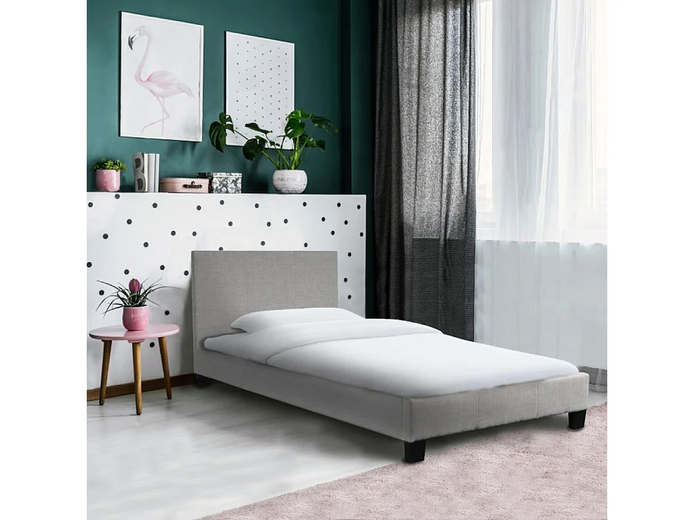 Lit DUBLIN 90x190 + 1 sommier / Gris clair