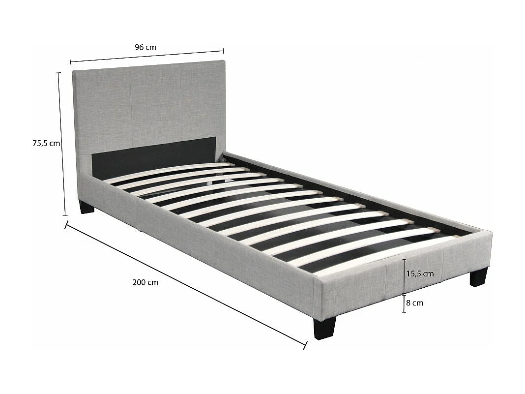 Lit DUBLIN 90x190 + 1 sommier / Gris clair