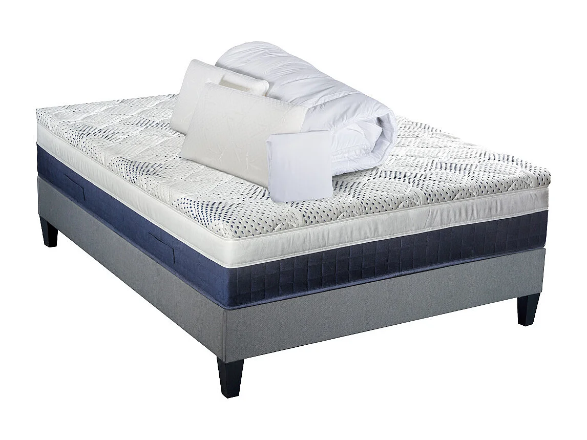 BELLECOUR LITERIE | Pack Prêt à dormir CASTELLANE 90x200 cm | Matelas Mémoire de forme + Sommier + Accessoires