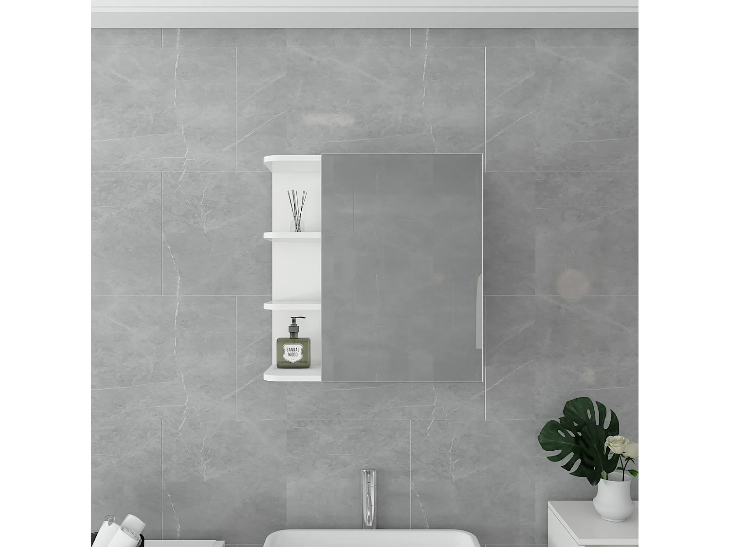 Ensemble 4 pieces de salle de bain MDF blanc armoires ML-DESIGN