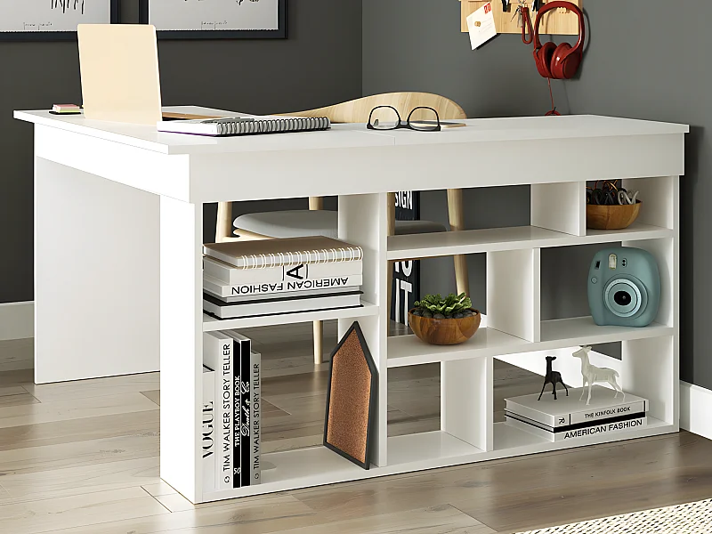 Bureau d'angle avec rangements - Coloris : Blanc - LILEUL
