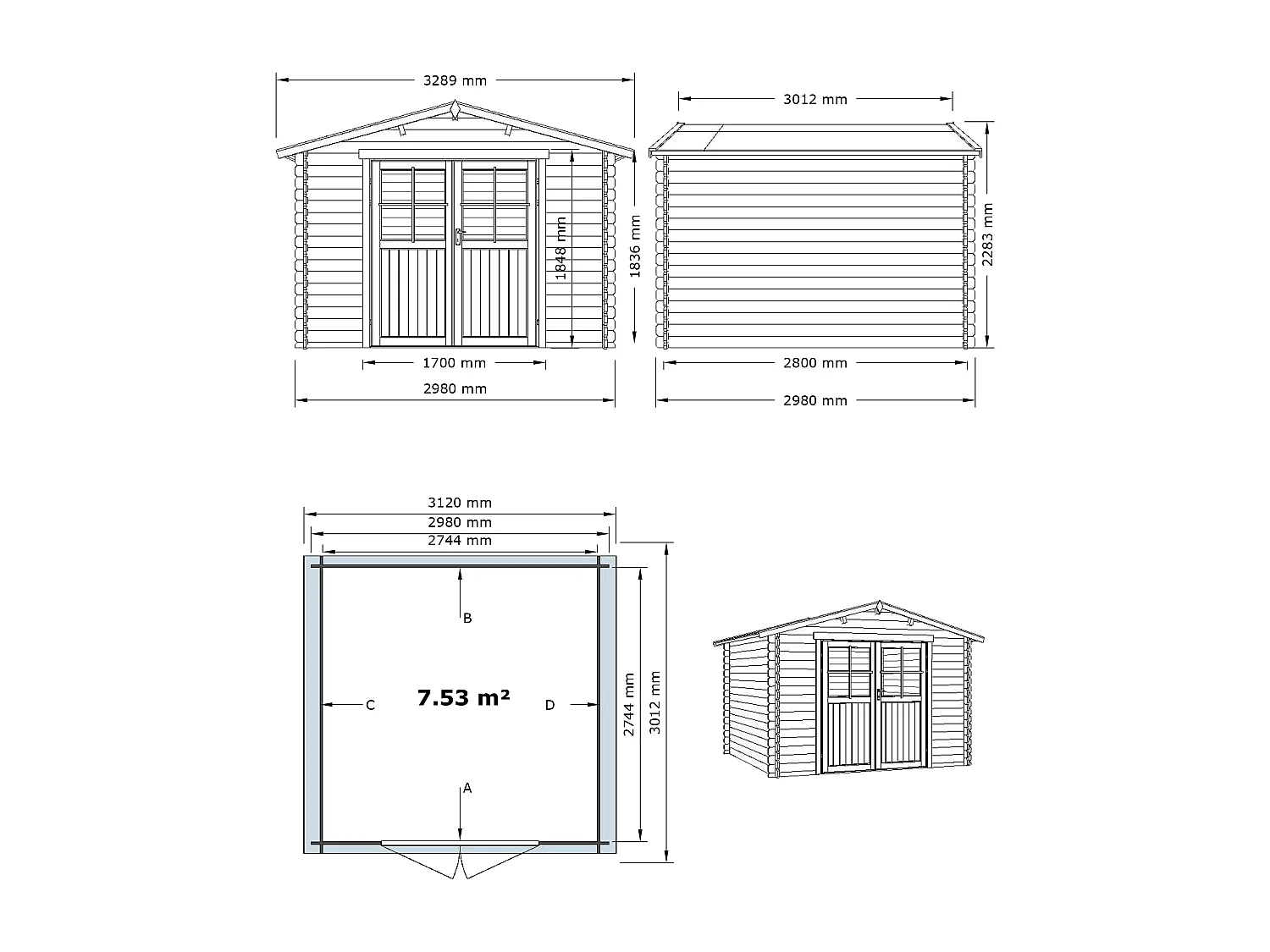 Tuinhuisje van autoclaaf behandeld hout van 8,8 m², dikte 28 mm - HORTUSA