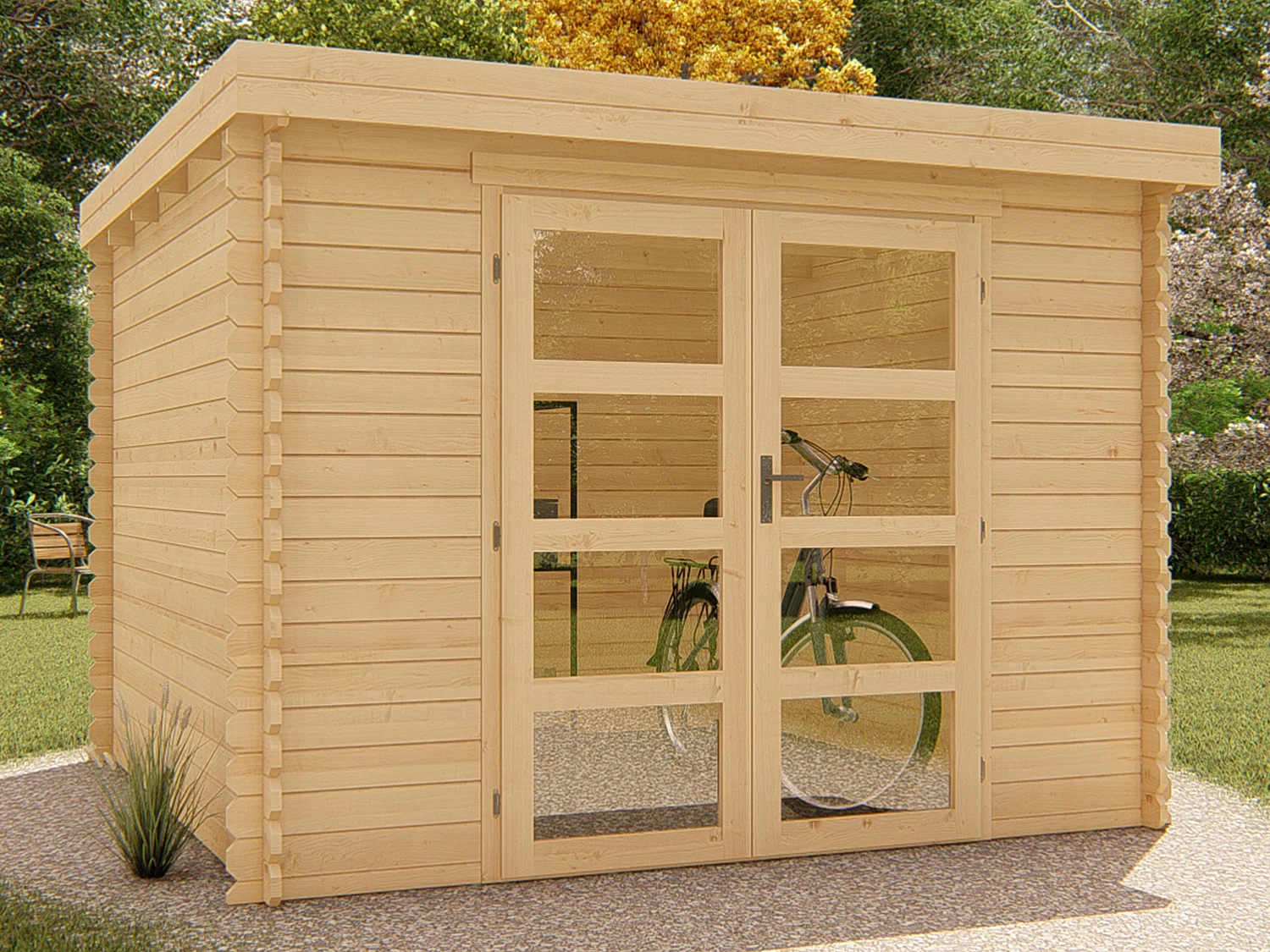 Abri de jardin en bois avec toit plat 9,86 m² épaisseur 28 mm - LOTAVI