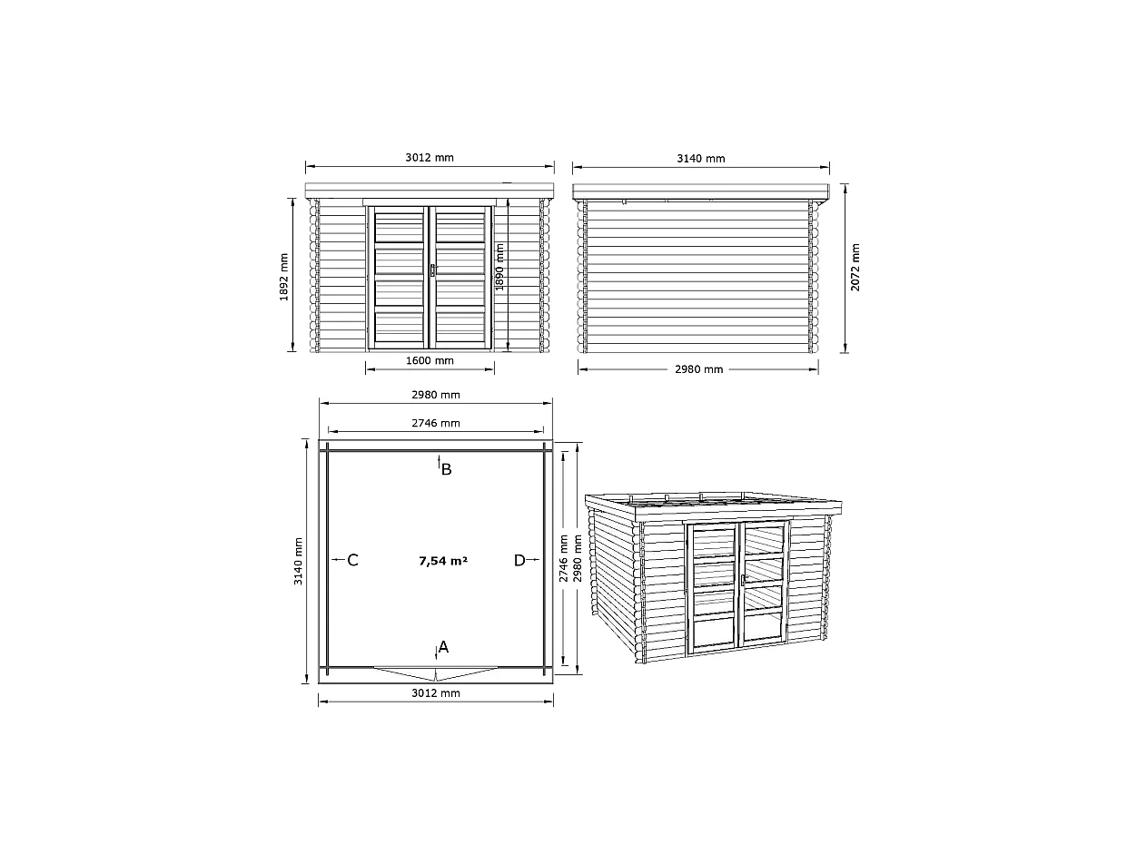 Wooden garden shed with flat roof - 88m¬≤, 28 mm thick - LOTAVI