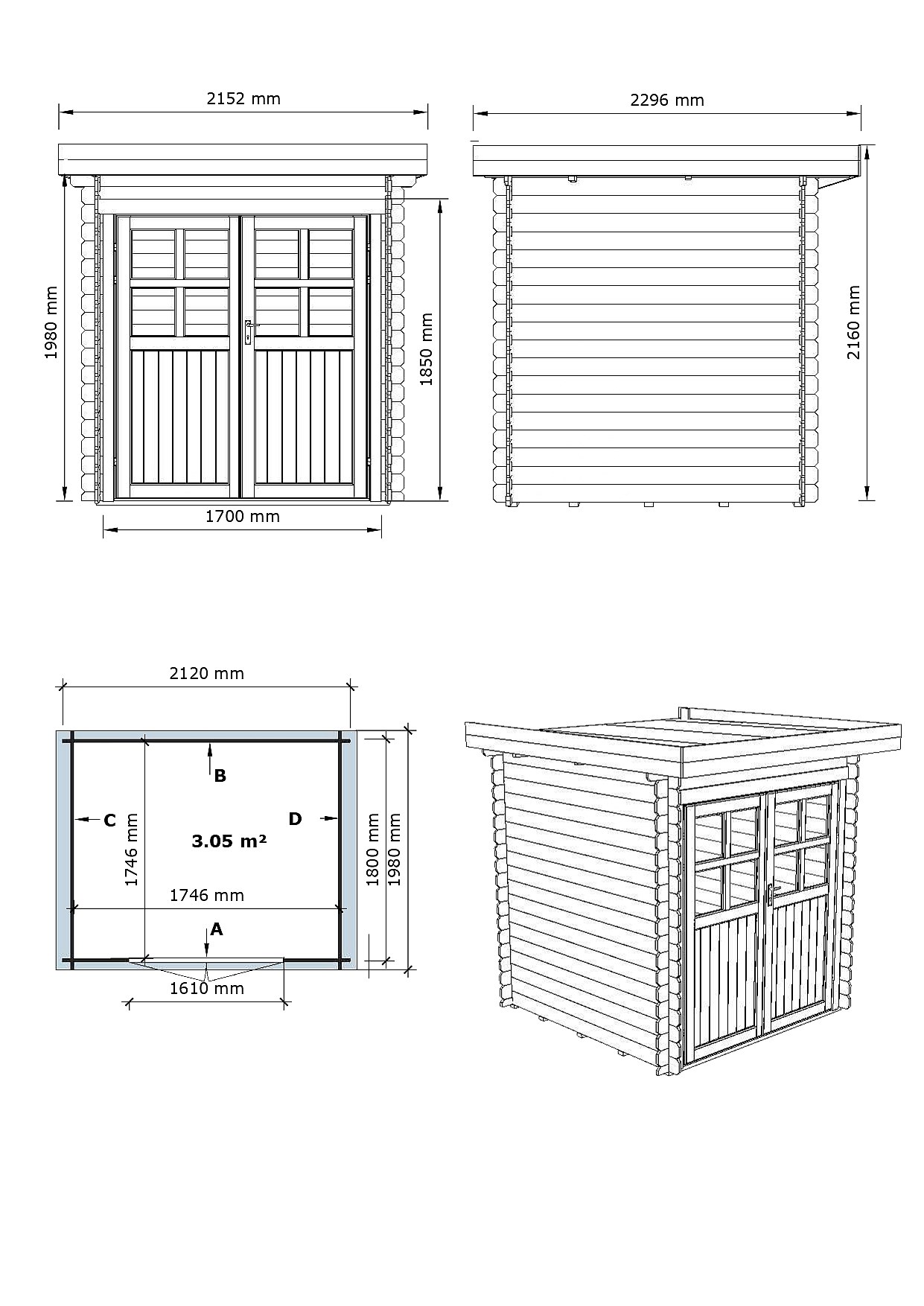 Caseta de jardín de madera 3,9 m² de 19 mm de grosor ZALENI