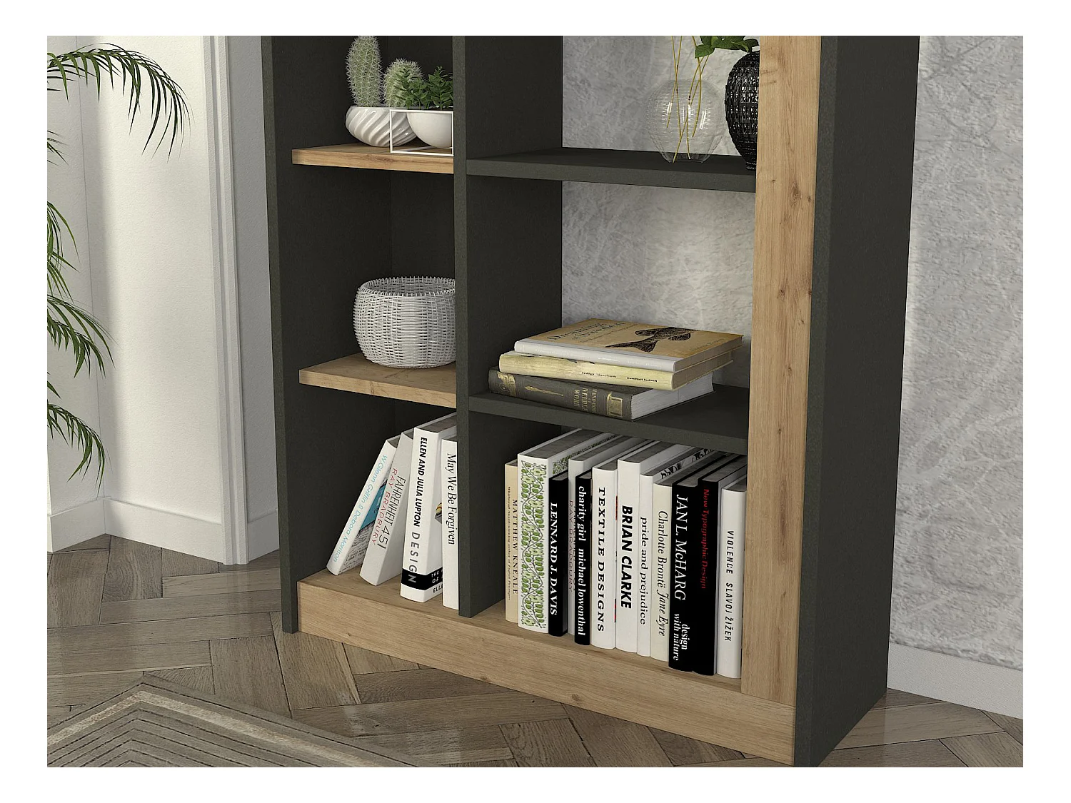 Biblioteca com 10 nichos natural e antracite - SILOMAI