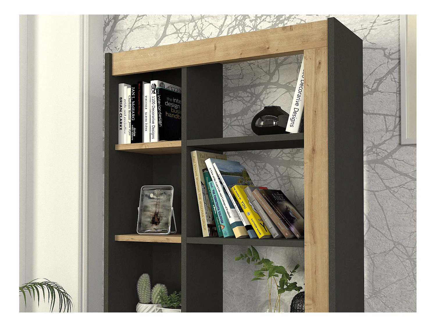 Biblioteca con 10 estantes - Natural y antracita - SILOMAI