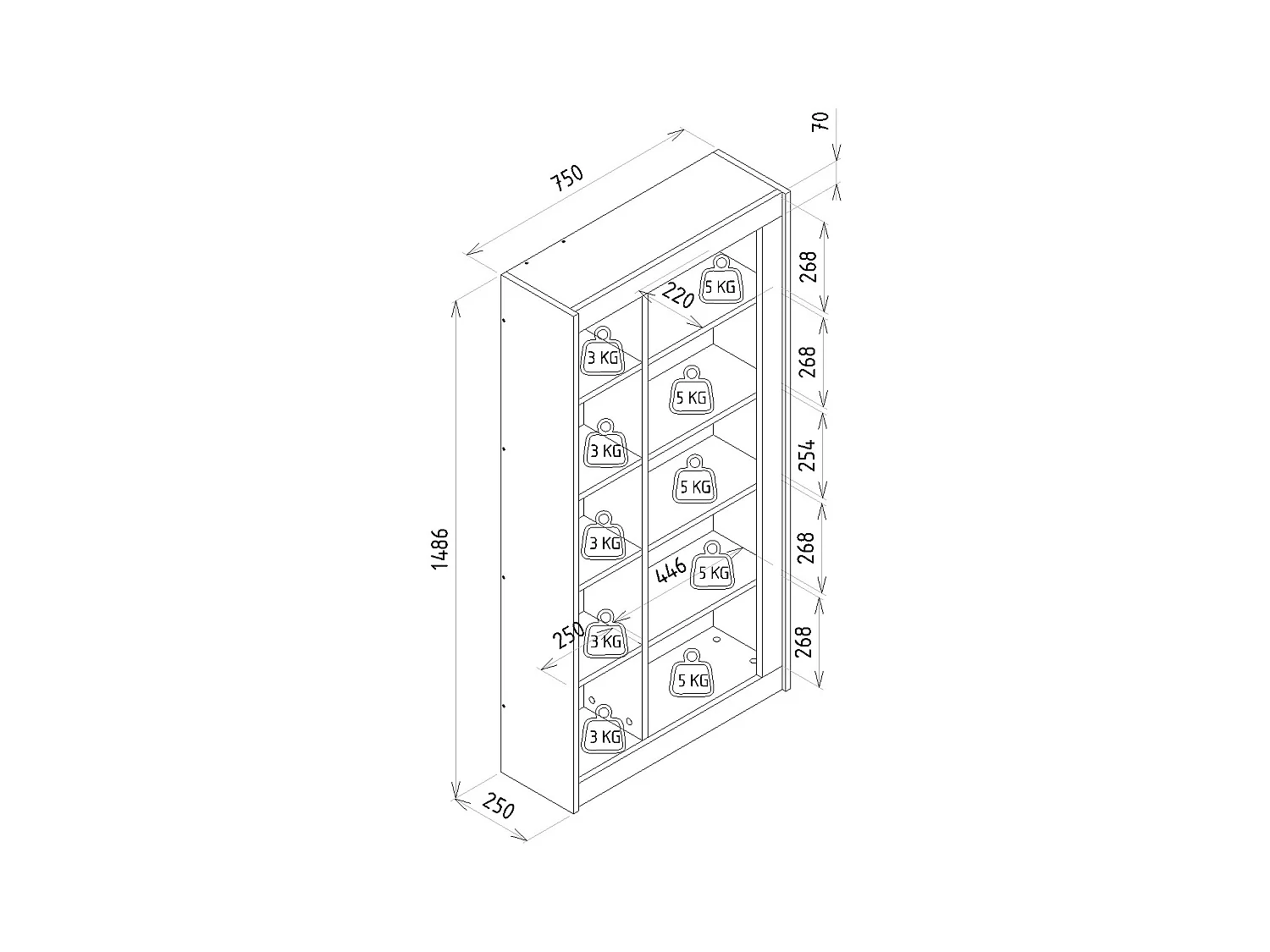 Biblioteca con 10 estantes - Natural y antracita - SILOMAI