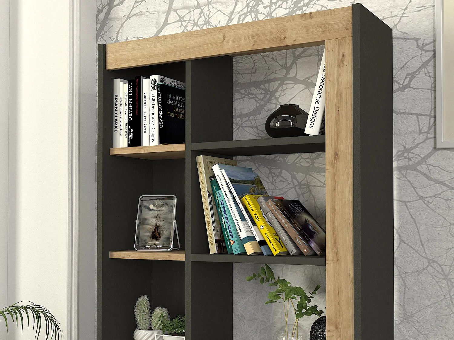 Libreria con 10 nicchie Naturale e Antracite - SILOMAI