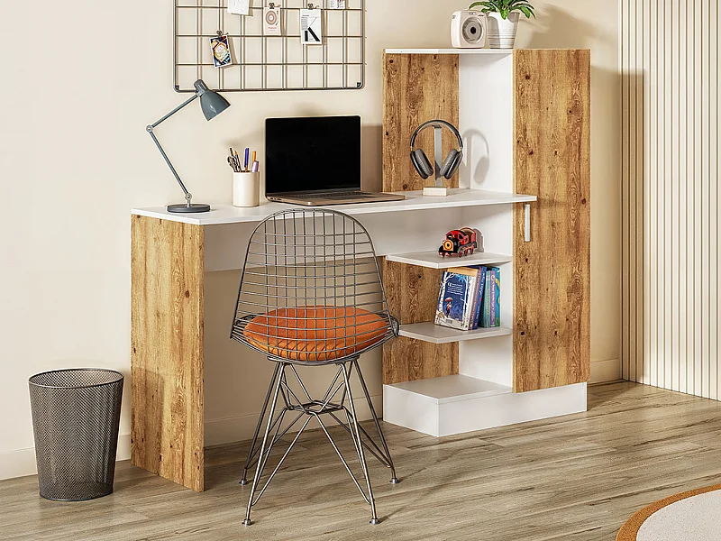 Bureau met opbergruimtes - Naturel en wit - MILARIA