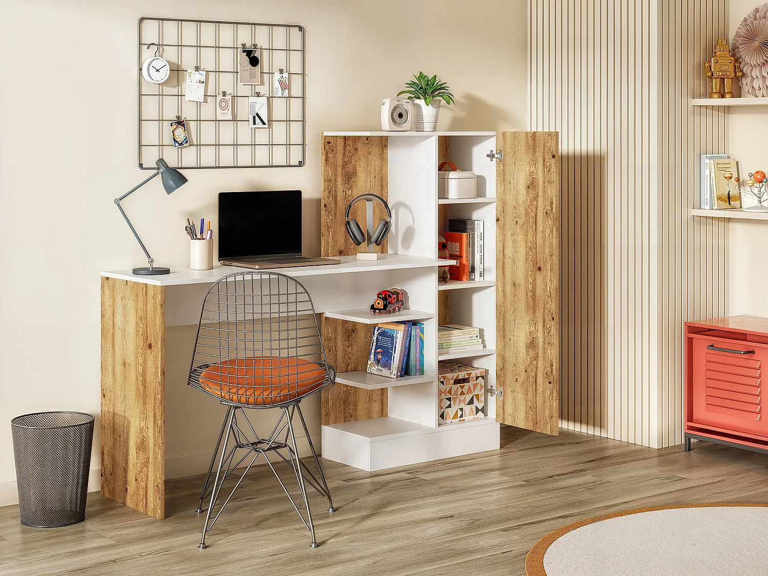 Scaffale Da Scrivania Regolabile: Libreria A 2 Pezzi In MDF, Bianco, Salvaspazio
