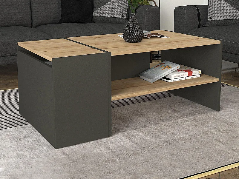 Salontafel met opbergruimte - Antraciet en naturel - VELKAN