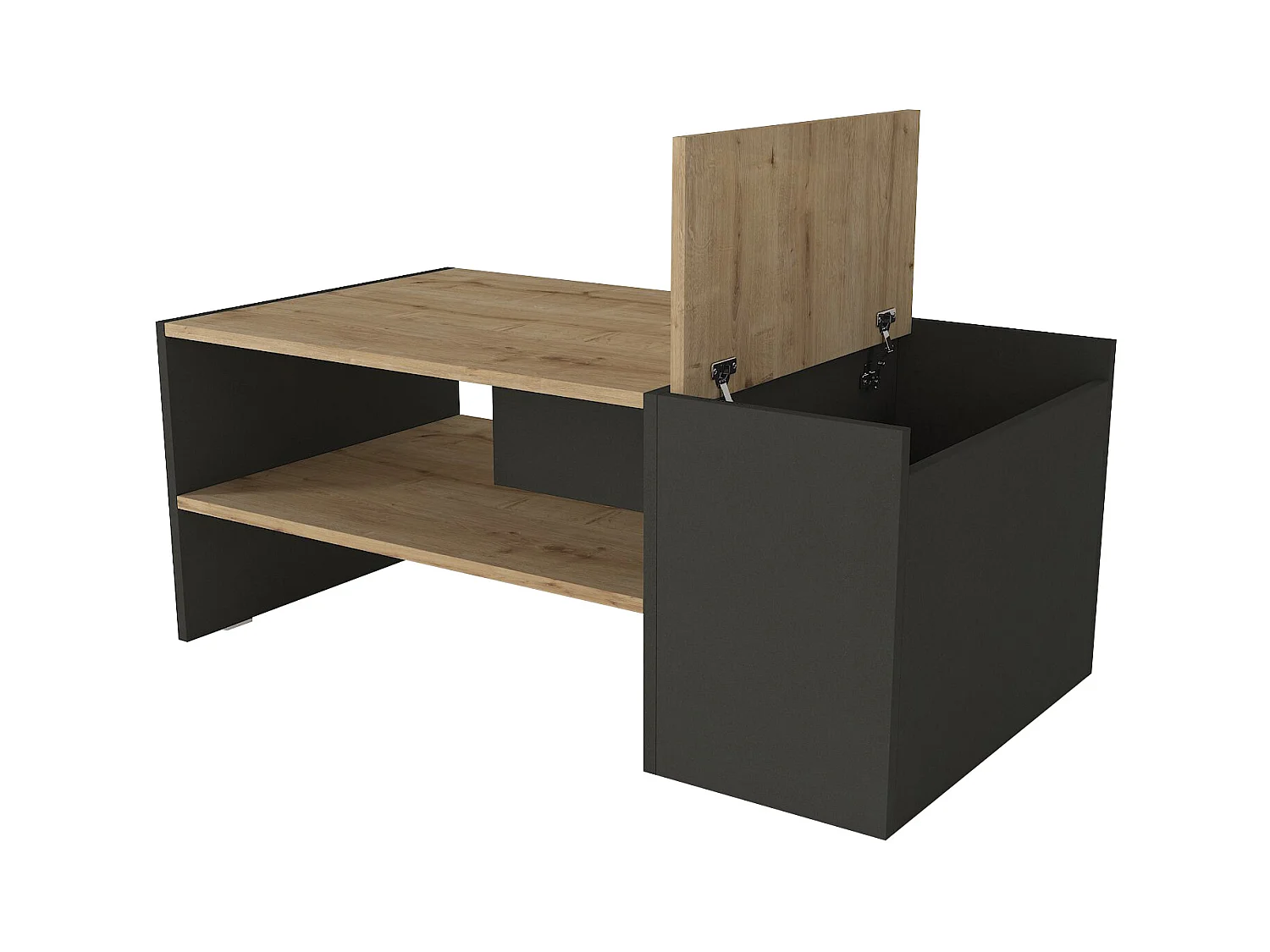Table basse avec rangements - Anthracite et naturel - VELKAN