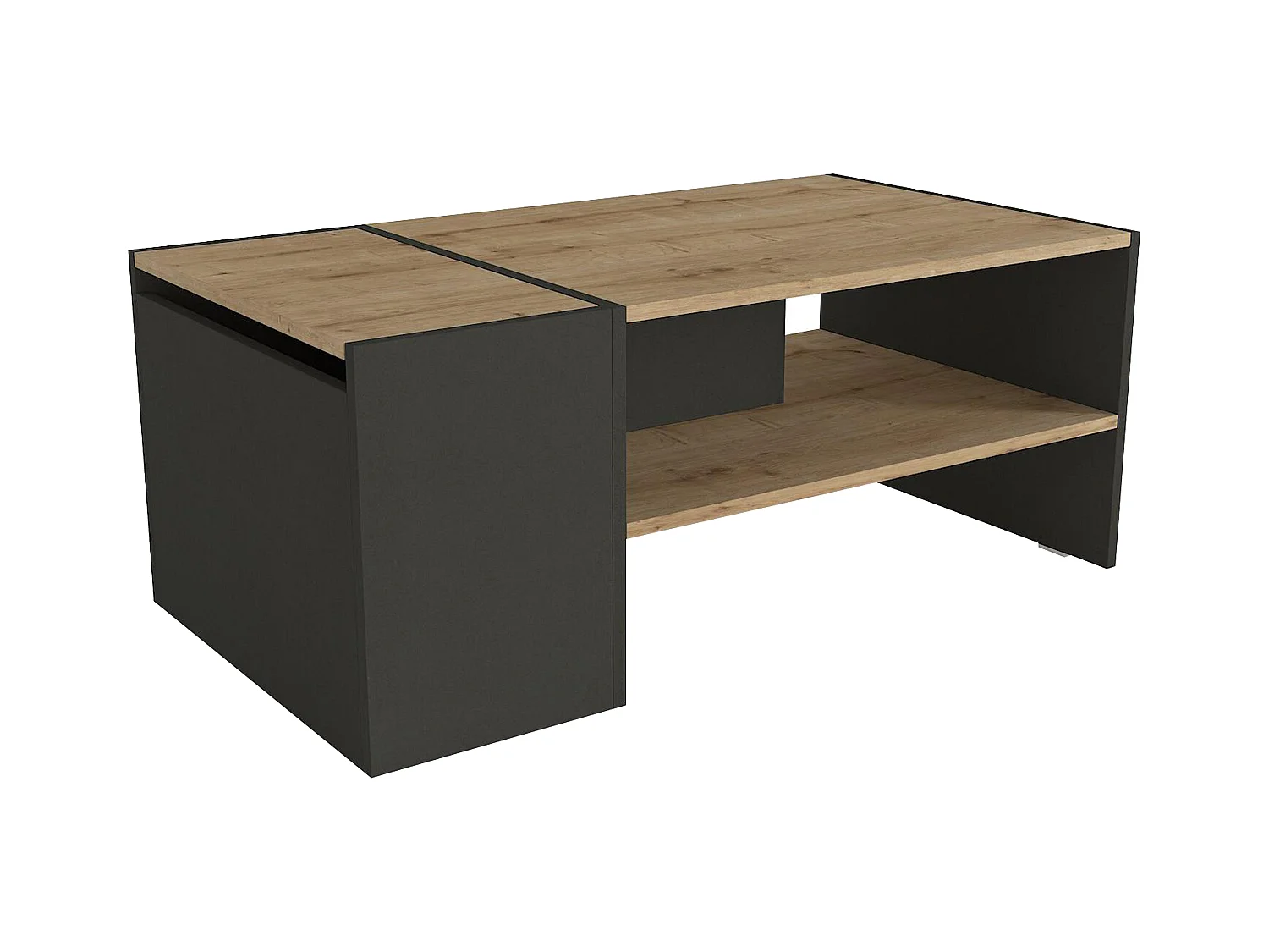 Table basse avec rangements - Anthracite et naturel - VELKAN