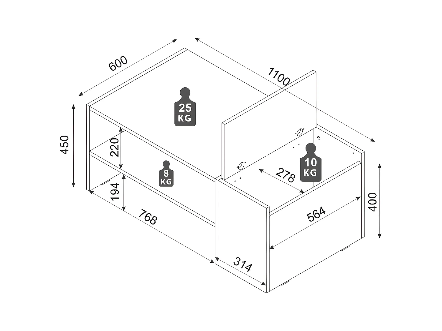 Sofabord med oppbevaring - Antrasitt og naturlig - VELKAN