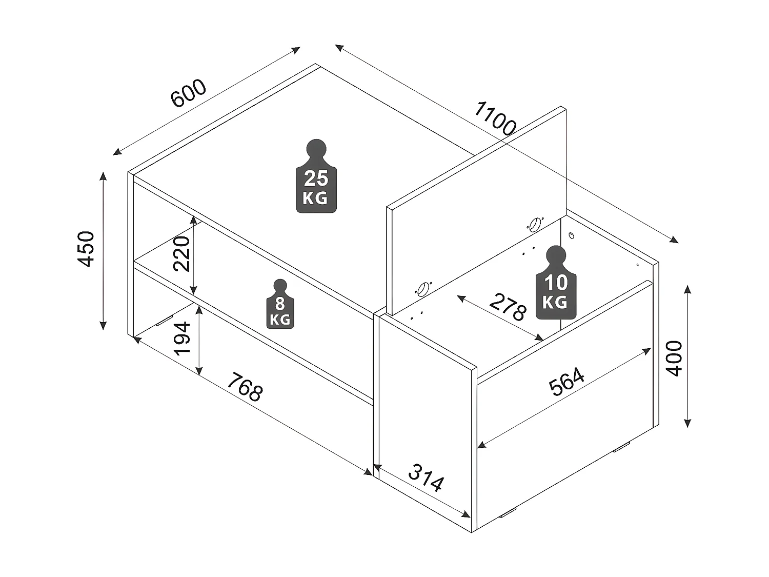 Soffbord med förvaring - Antracit och naturell - VELKAN