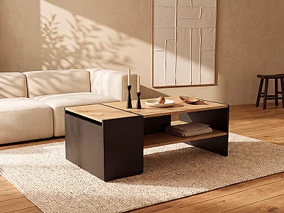 Salontafel met opbergruimte - Antraciet en naturel - VELKAN