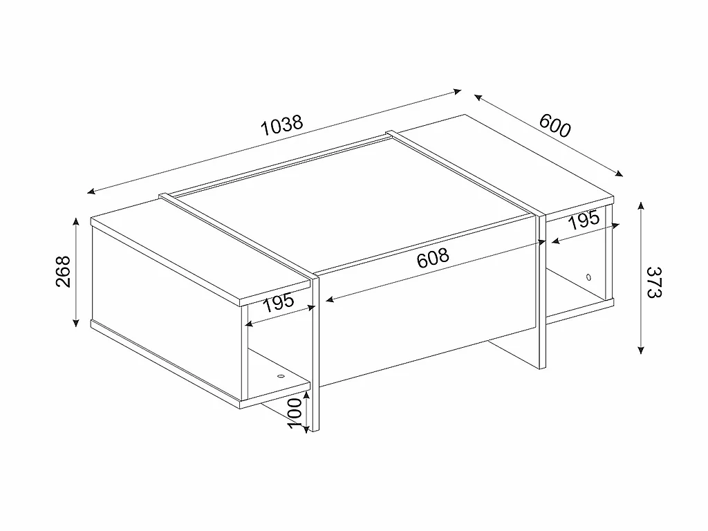 Table basse avec 1 porte et 2 niches - Effet marbre noir, naturel foncé et doré - CADEBA II