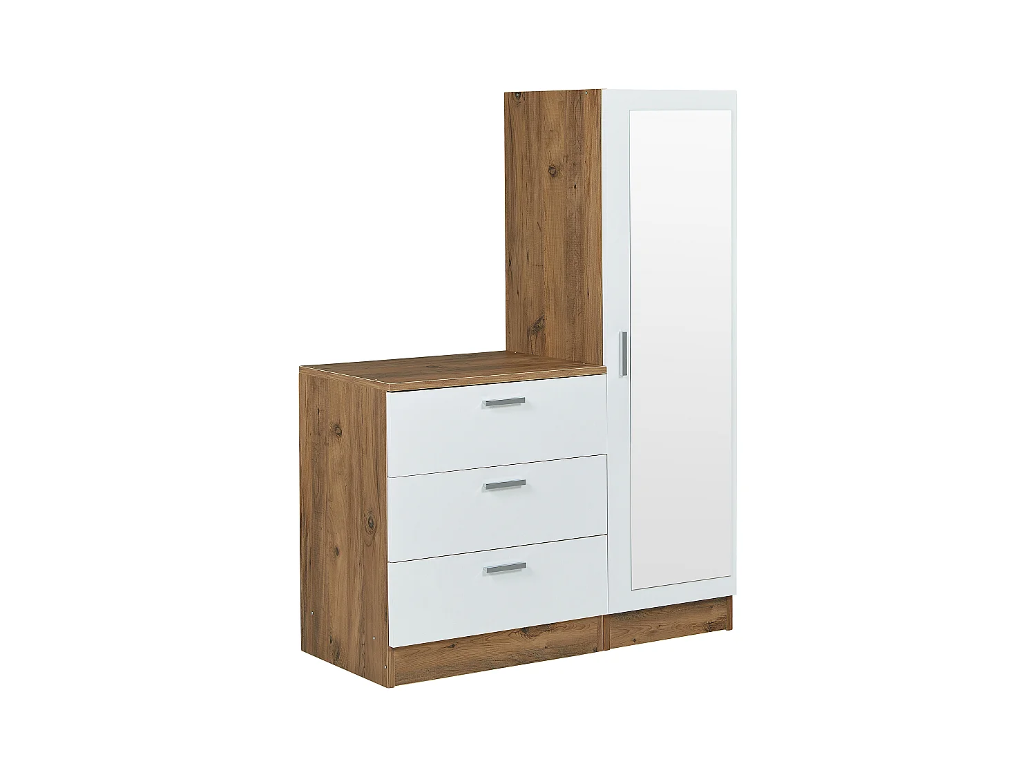 Comò 3 cassetti con armadio e specchio Bianco e Naturale - VITORIO