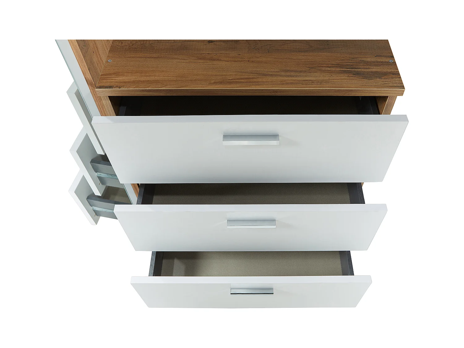 Kast met 3 lades en element met spiegel - Wit en houtlook - VITORIO