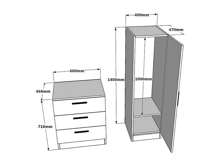 Kast met 3 lades en element met spiegel - Wit en houtlook - VITORIO