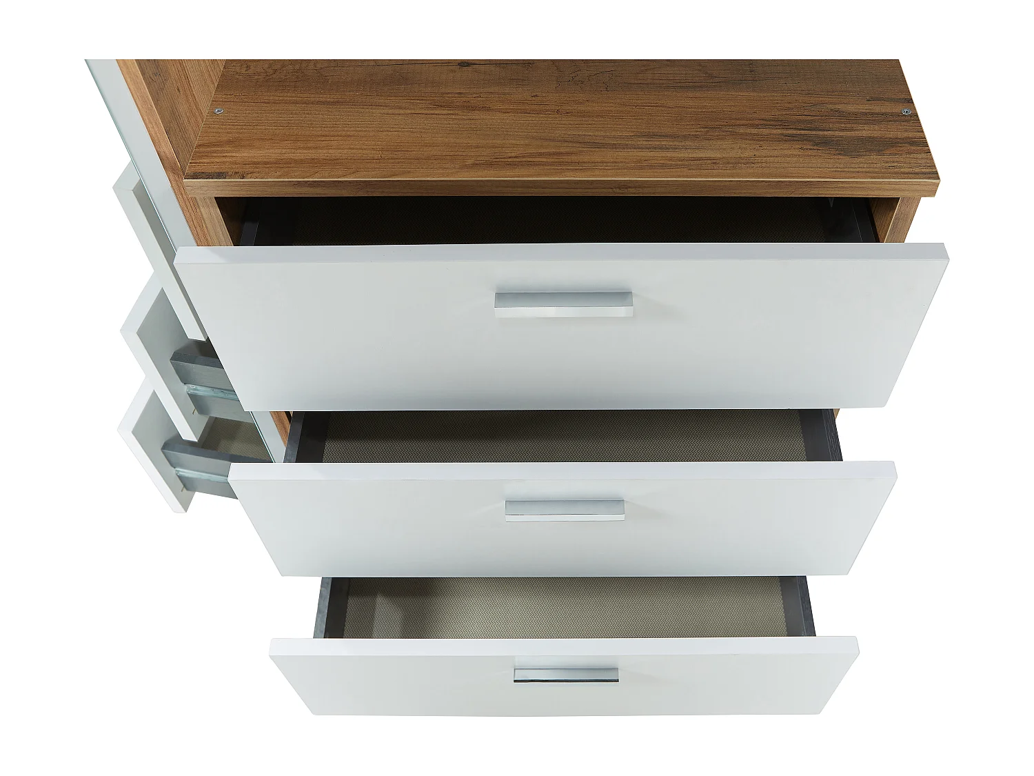 Kast met 3 lades en element met spiegel - Wit en houtlook - VITORIO