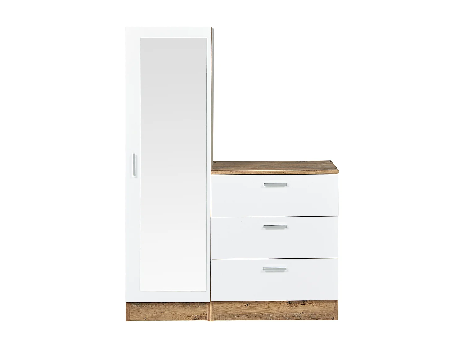 Kast met 3 lades en element met spiegel - Wit en houtlook - VITORIO