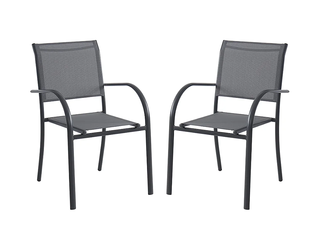 Juego de 2 sillones de jardín apilables de aluminio y textileno - Gris antracita - JOLANE