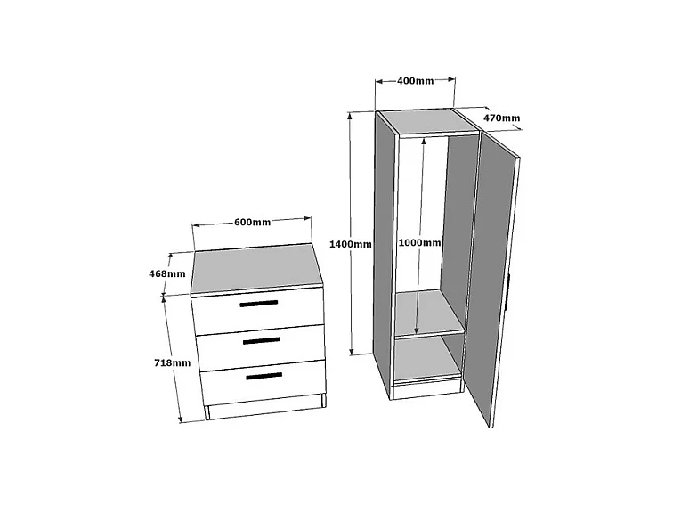 Comò 3 cassetti con armadio e specchio Bianco - VITORIO