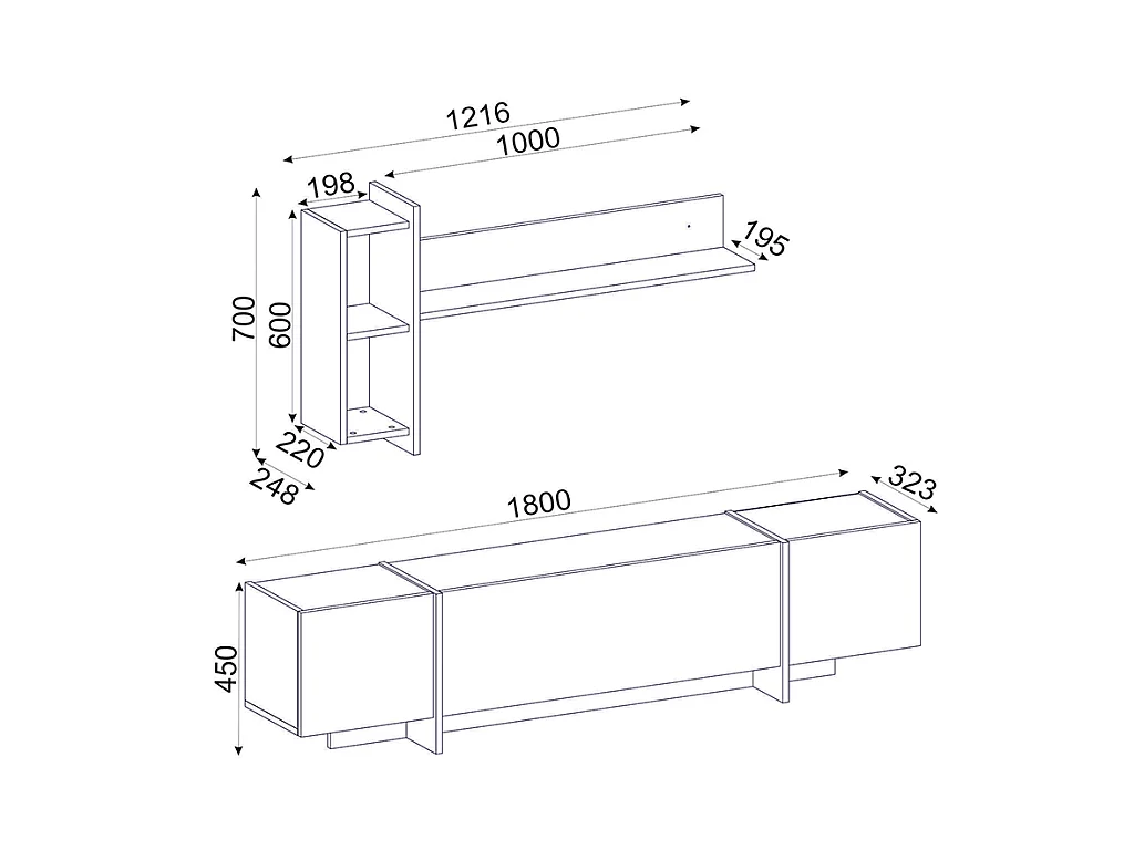 Tv-set met opbergruimte - Zwart marmereffect, donker naturel en goudkleurig - CADEBA II