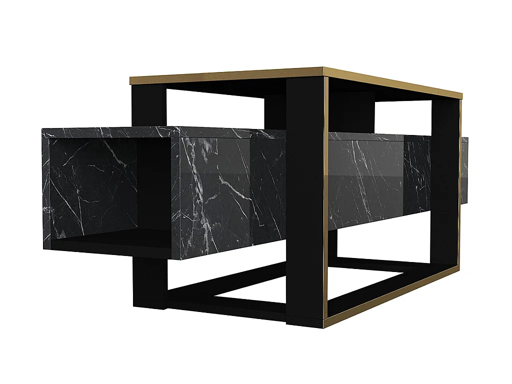 Móvel de TV com 2 nichos, efeito mármore preto e dourado - COMEBI II