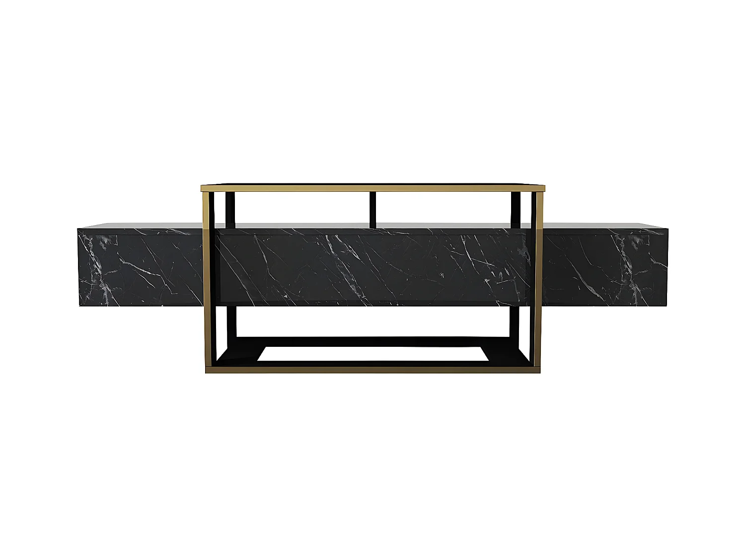 Mueble TV 2 estantes - Efecto mármol negro y dorado - COMEBI II