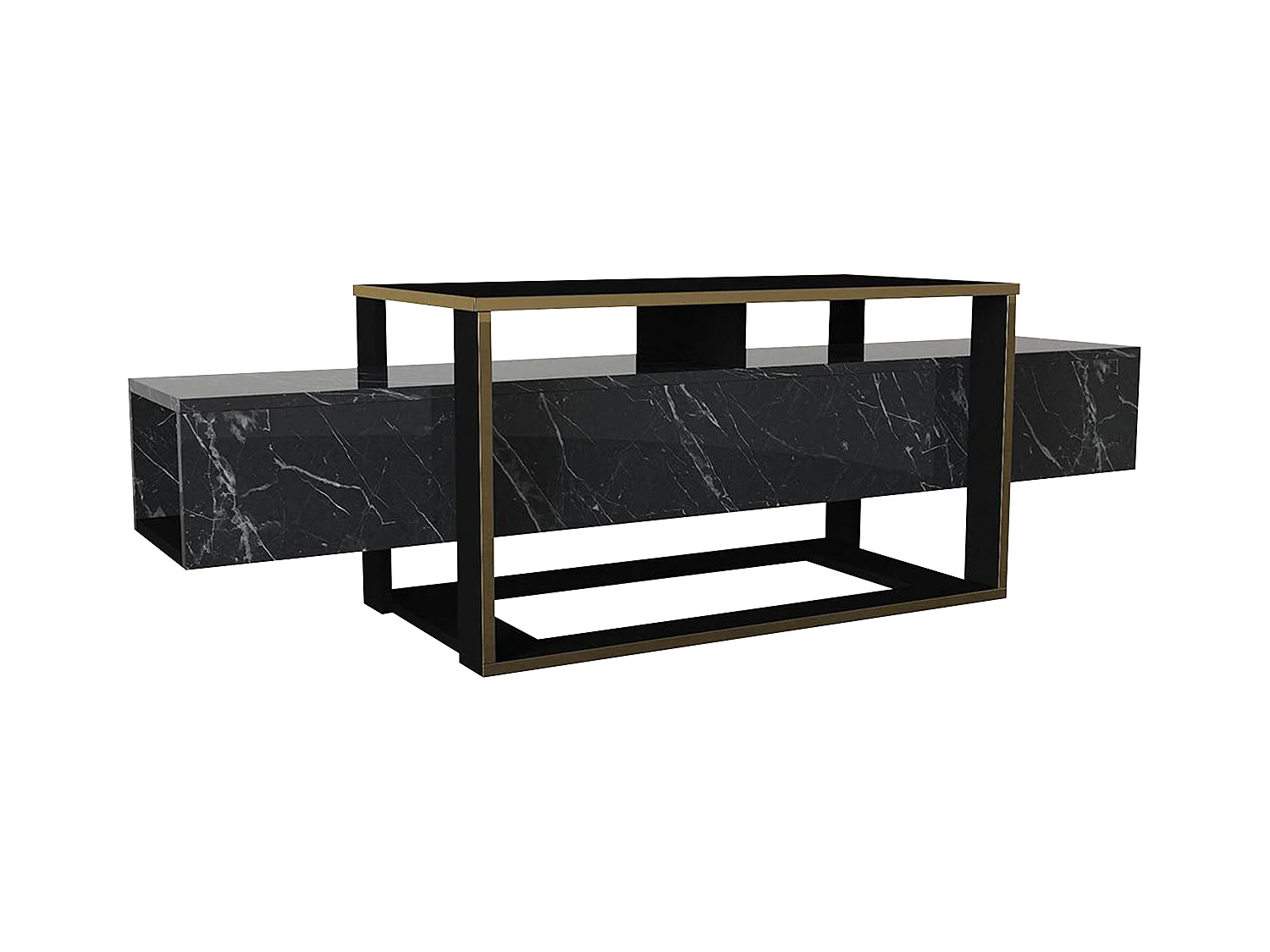 Mueble TV 2 estantes - Efecto mármol negro y dorado - COMEBI II