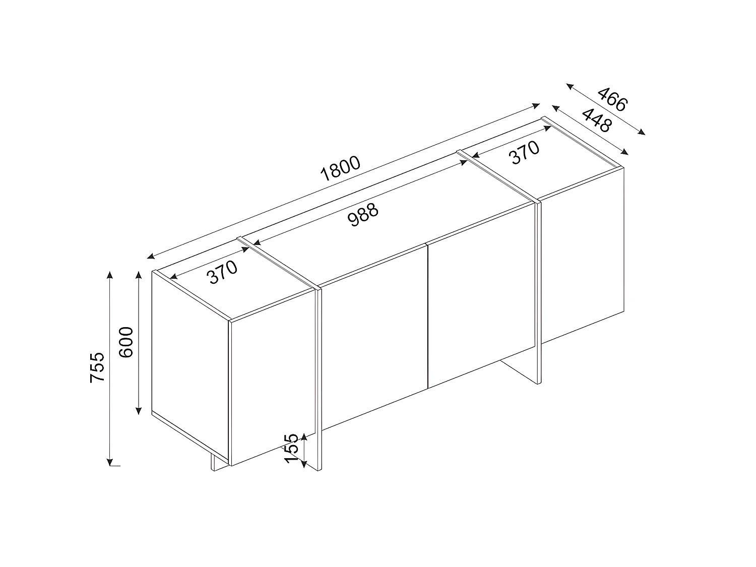 Sideboard mit 4 Türen – Marmor-Optik schwarz, dunkles Naturholz und Gold – CADEBA II