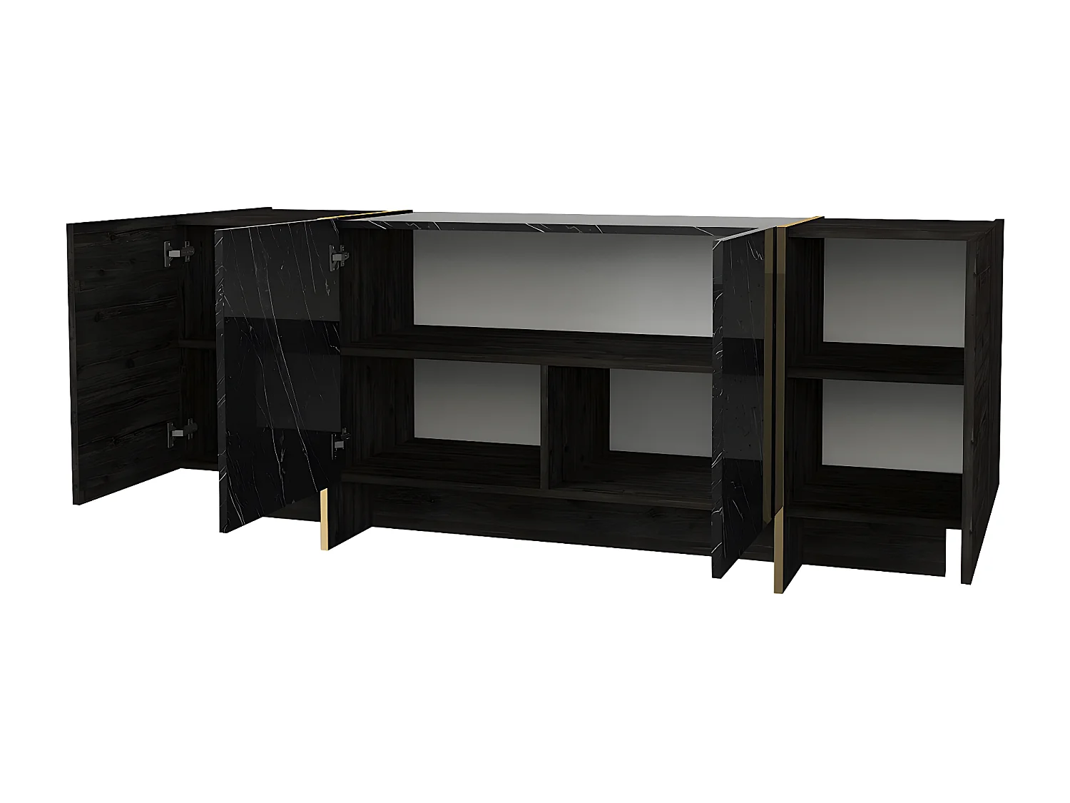 Komoda - 4 drzwiczki - Imitacja czarnego i złotego marmuru - CADEBA II