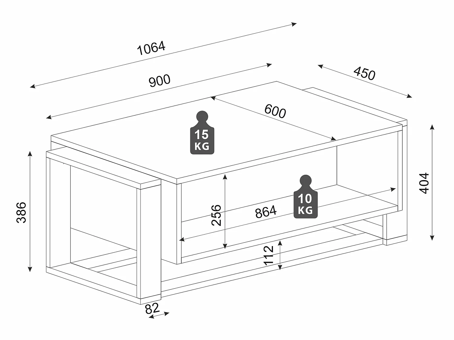 Table basse avec 1 niche - Effet marbre noir et doré - COMEBI