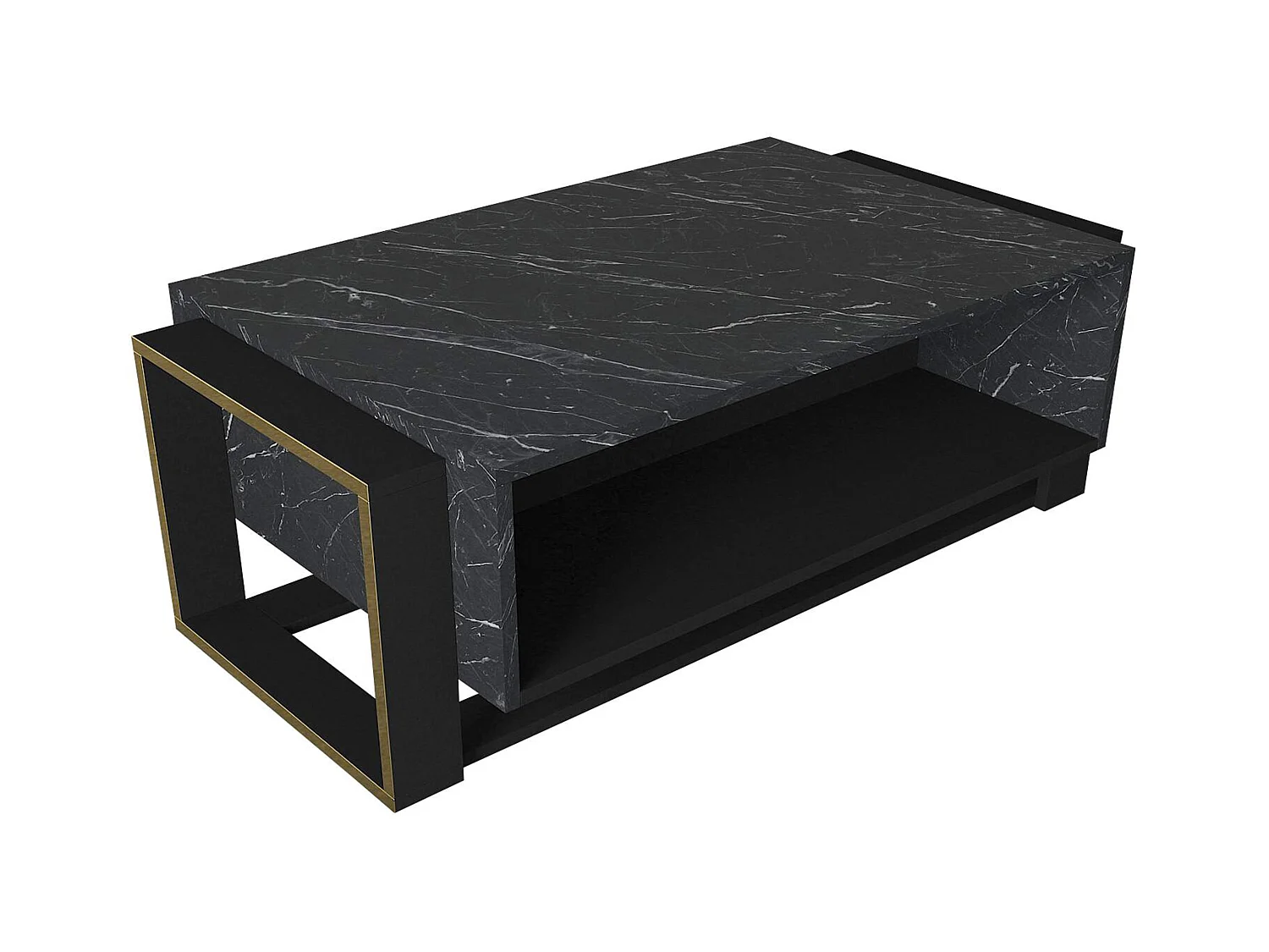 Mesa de centro con 1 estante - Efecto mármol negro y dorado - COMEBI
