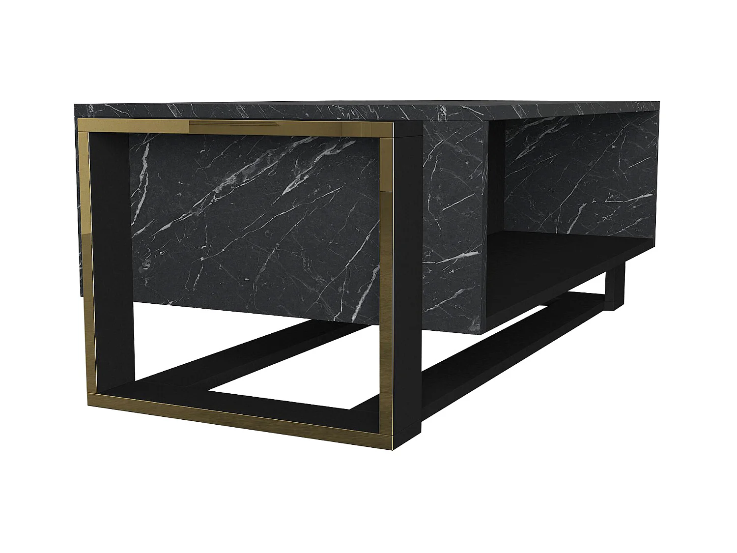 Mesa de centro con 1 estante - Efecto mármol negro y dorado - COMEBI