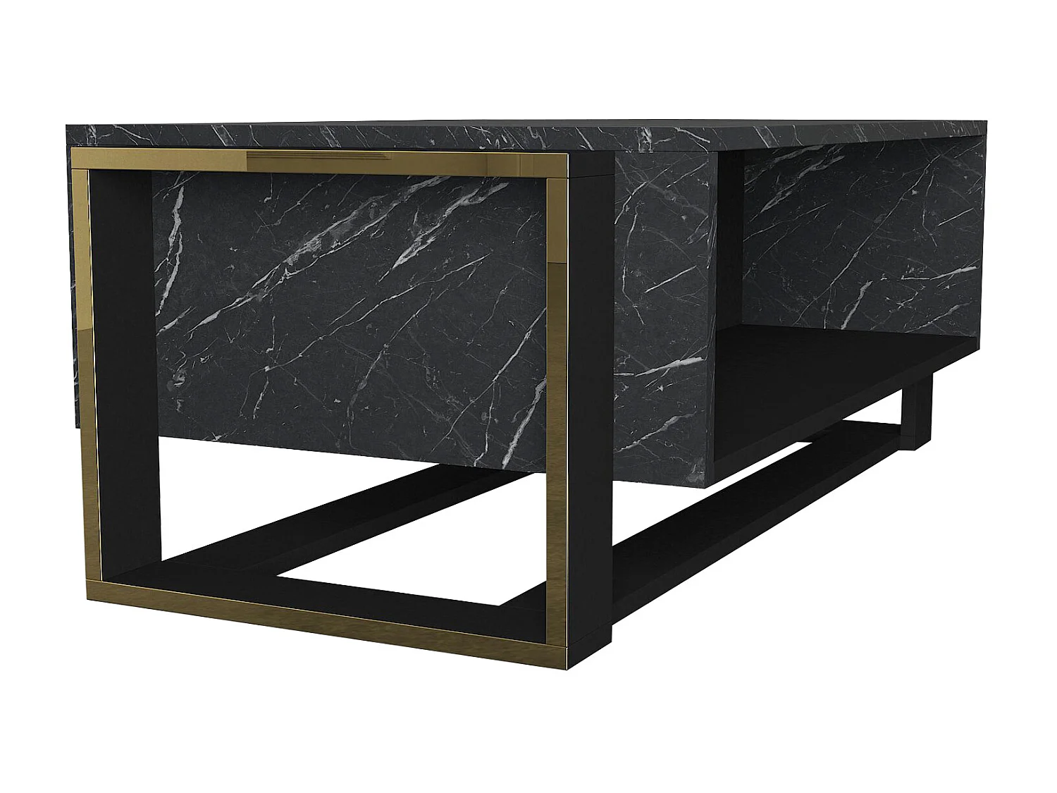 Tavolino con 1 nicchia Effetto marmo Nero e Dorato - COMEBI