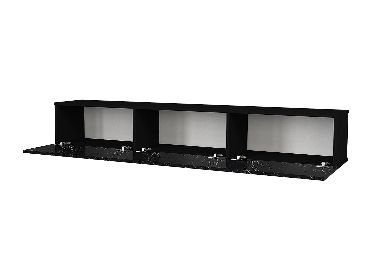 Meuble TV suspendu avec 3 portes - Effet marbre noir - VIKILA