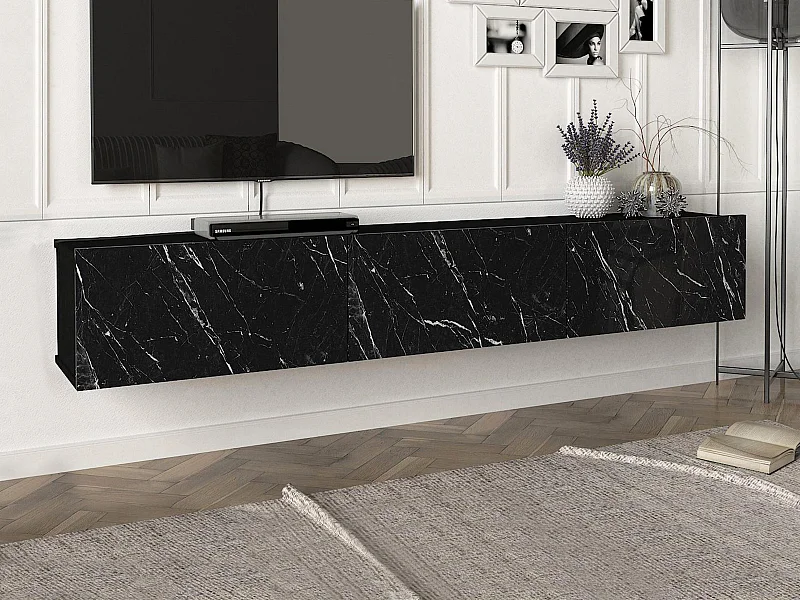 Mobile TV sospeso con 3 ante Effetto marmo Nero - VIKILA