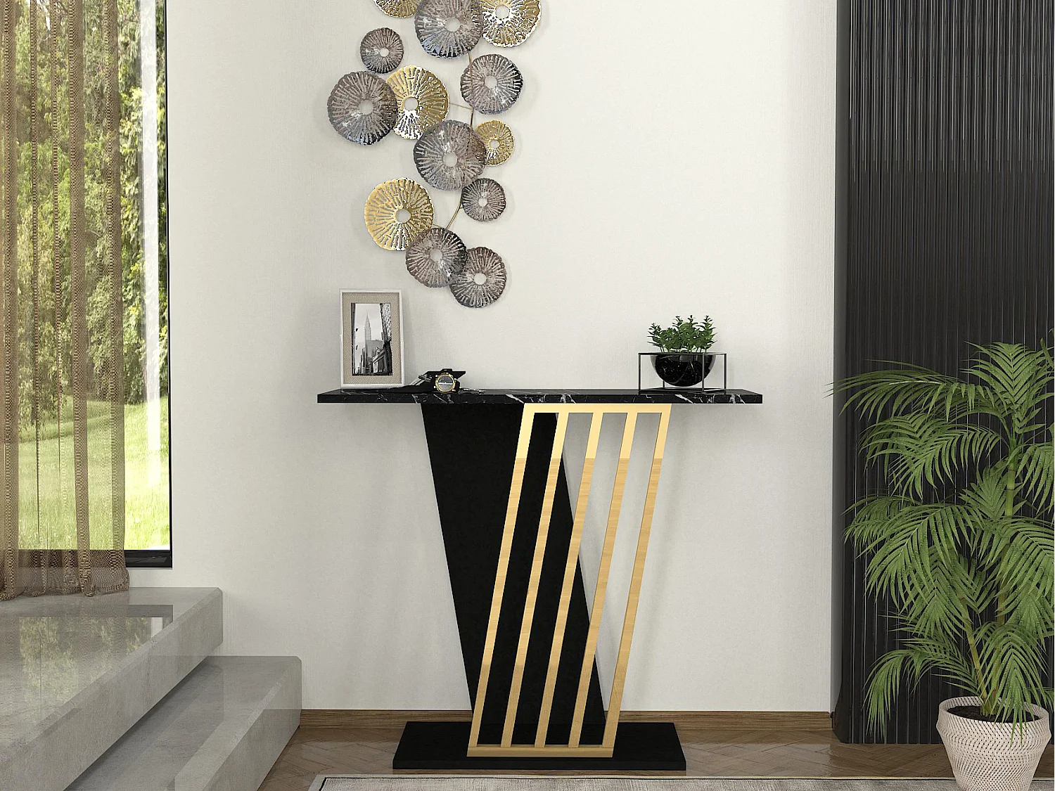 Console - Effet marbre noir et doré - ORSONA