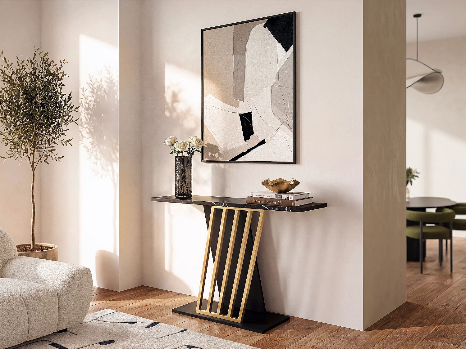 Consoletafel - Zwart marmereffect en goud - ORSONA