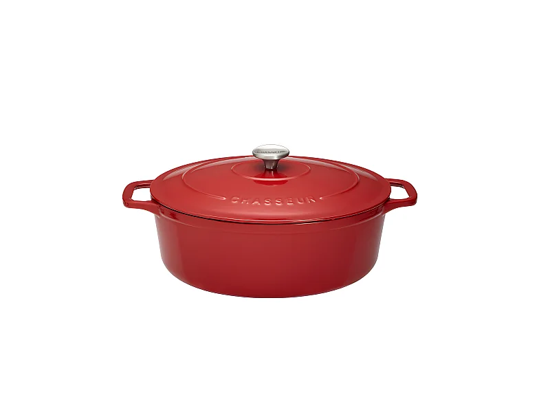 Cocotte ovale 29 cm chasseur rouge uni interieur sable