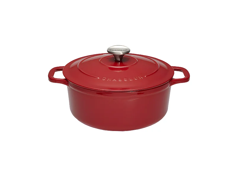 Cocotte ronde 28 cm chasseur rouge uni interieur sable