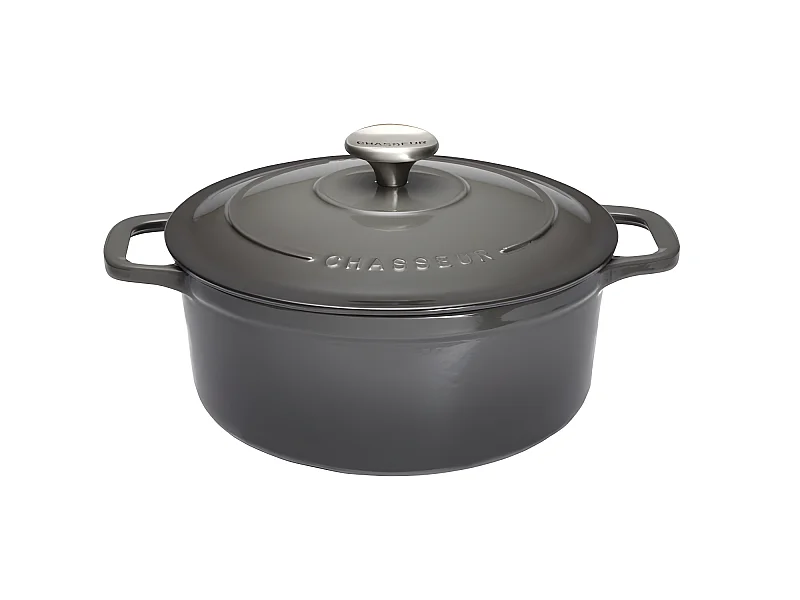 Cocotte ronde 24 cm chasseur gris caviar interieur noir