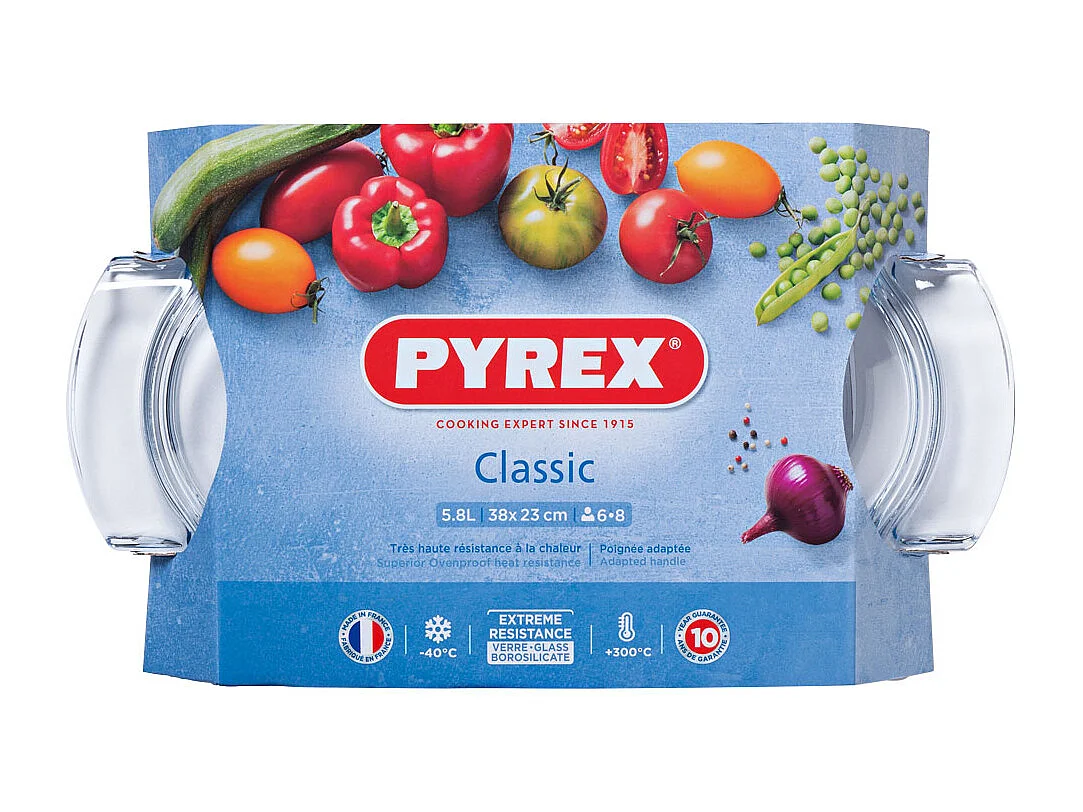 Cazuela ovalada Classic Vidrio Pyrex con tapa 15x39x23 cm