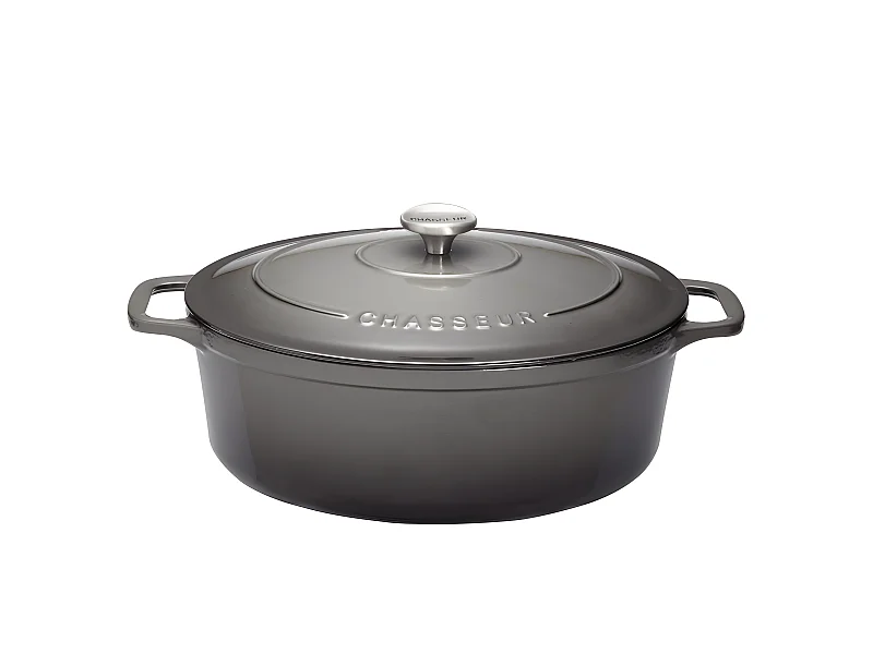 Cocotte ovale 35 cm chasseur gris caviar interieur noir