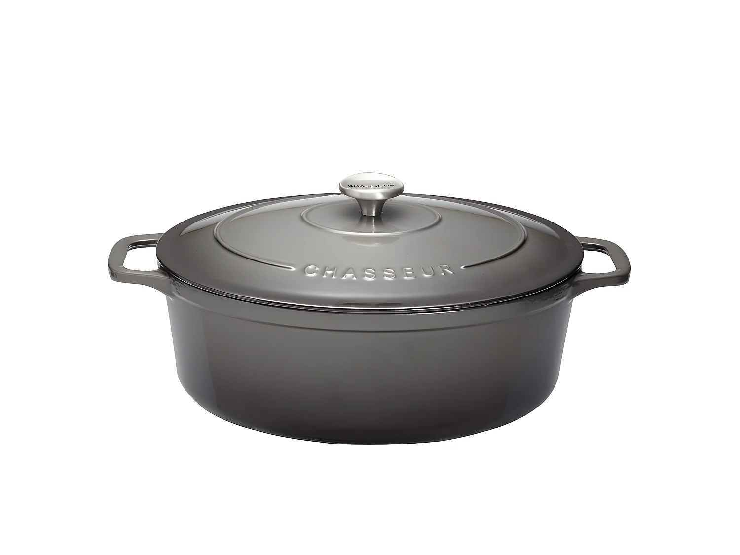 Cocotte ovale 35 cm chasseur gris caviar interieur noir